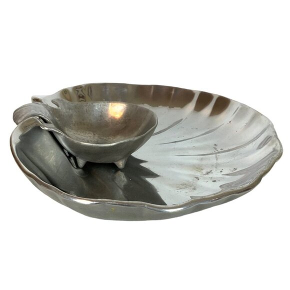 Wilton Armetale Clam Shell 2-Piece Chip & Dip Server Shiny Pewter Large - Picture 5 of 8